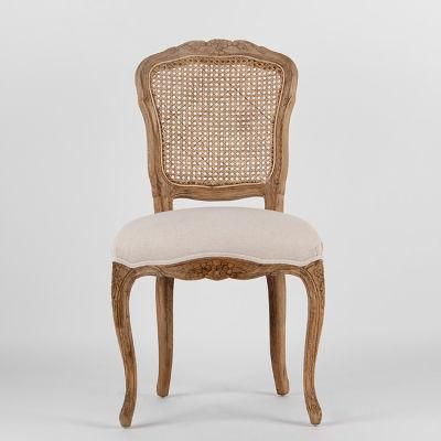 Kvj-7152 Fabric Rattan Back French Louis Xv Antique Dining Chair