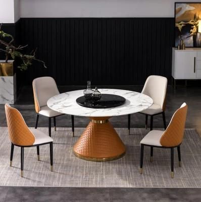 Round High-End Marble Stainless Steel Dining Table