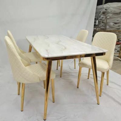 Modern New Design Iron Gold Leg Marble Dining Table