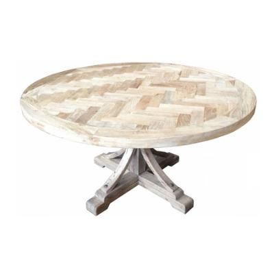 Kvj-Rr34 Reclaimed Elm Wood Parquet Rustic Round Dining Table