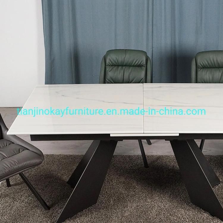 Factory Price Modern Furniture Luxury Ceramic Top Metal Legs Extendable Dinner Table