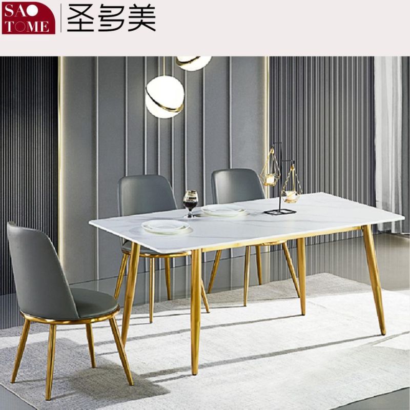 Modern Rock Board Furniture Gold Foot Net Red Dining Table