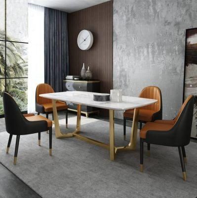 Nordic Light Luxury Marble Dining Table Household Rectangular Dining Tables with Stainless Steel Metal Frame