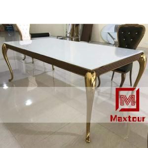 Manufacturer Glass Top Wedding Gold Stainless Steel Rectangular Dining Table