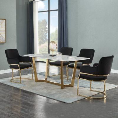 Luxury Curved Marble Top Golden Stainless Steel Restaurant Dining Table