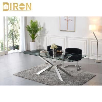 Hot Sale Modern Stainless Steel Home Furniture 12mm Glass Lucite Dining Table