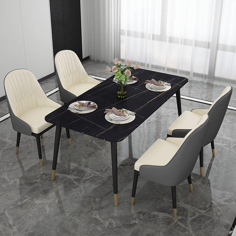 Italian White Marble Dining Table Nordic Rectangular Mesa Marmol Stainless Steel Legs 6 Seater Light Luxury Dining Table