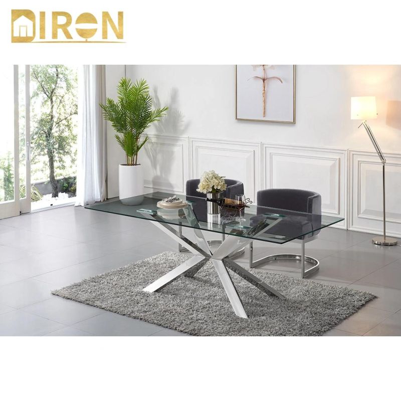 China Hot Sale Modern Stainless Steel Home Furniture Glass Dining Table