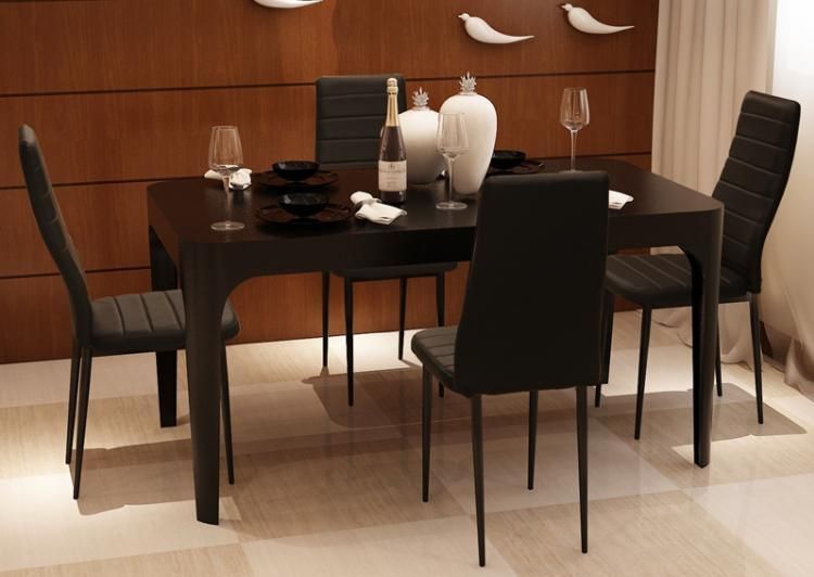 China Wholesale PU PVC Faux Synthetic Leather Padded Upholstered Restaurant Modern Metal Steel Cheap European Black Chair Dining Chair