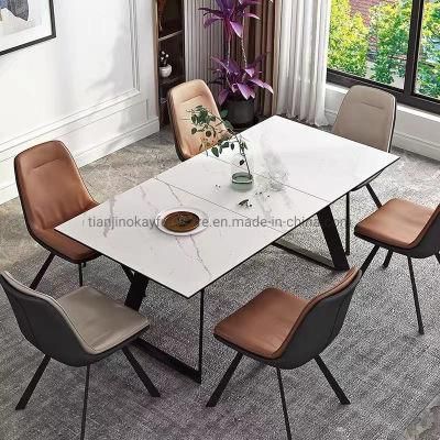 Customized Modern Furniture Metal Feet Ceramic Top Extendable Dining Table