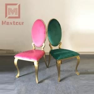 Colorful High Back Velvet Wedding Chair with Stainless Steel Base