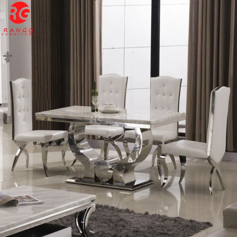 Ceramic Wall Mounted Dining Table Sets Sintered Stone Dining Table with 6 Chairs