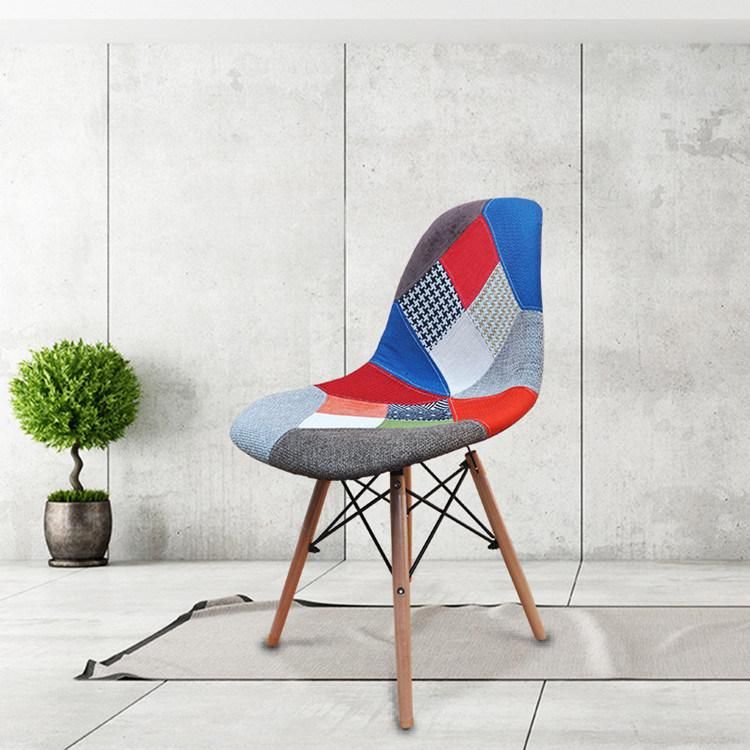 Unique Design French Coffee Shop Solid Wood Fabric Chair with Patchwork Design for Home Dining