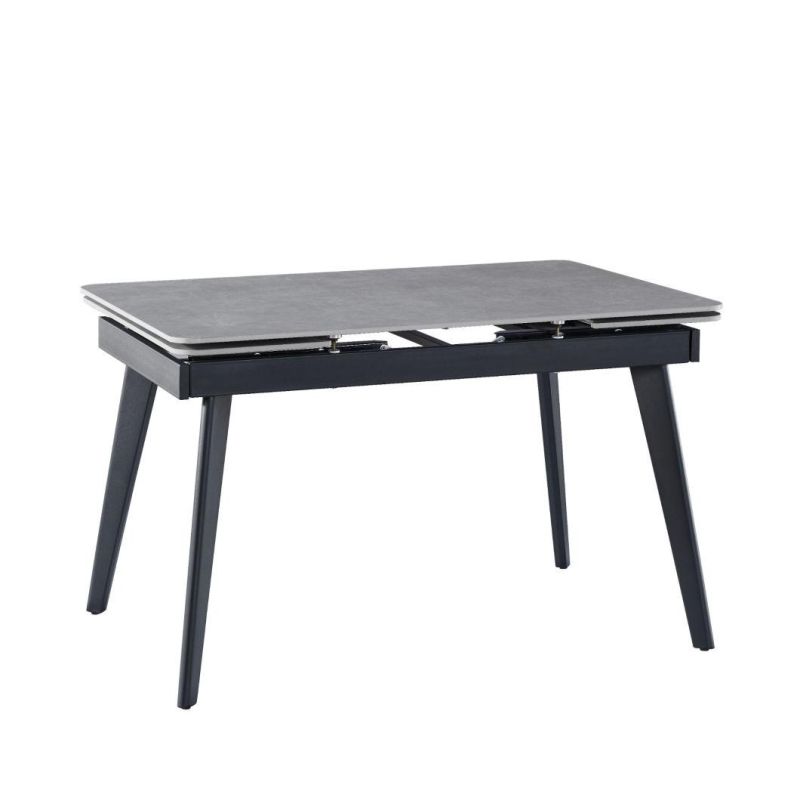 2021 Best Selling Italia Snow White Ceramic Dining Table Two Side Top Extension with Black Metal Legs