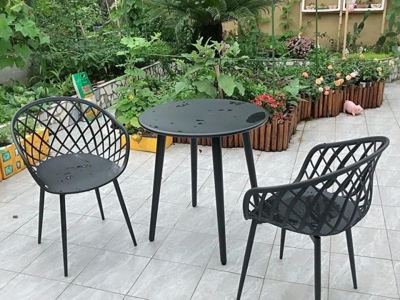 Modern Design Metal Leg Plastic Chair Full Polypropylene Chair with Rhombic Pattern Back with Black Metal Leg