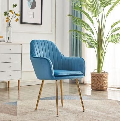 Modern Velvet Leather Upholstered Metal Frame Dining Arm Chair