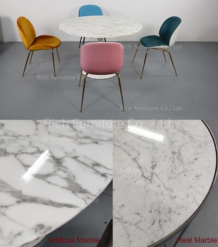 White Fiberglass Marble Round Dining Table