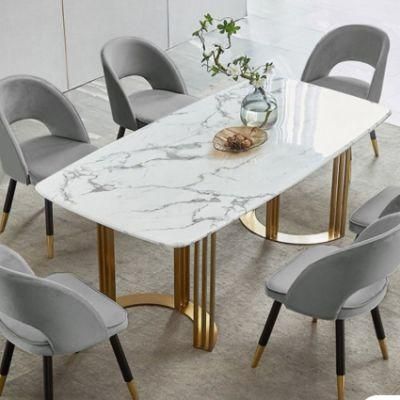 Northern Europe Domestic Marble Dining Table in Metal Legs