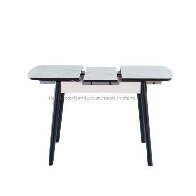 2021 Hot Selling Marble and Grey Ceramic Dining Table with Solid Wood Legs