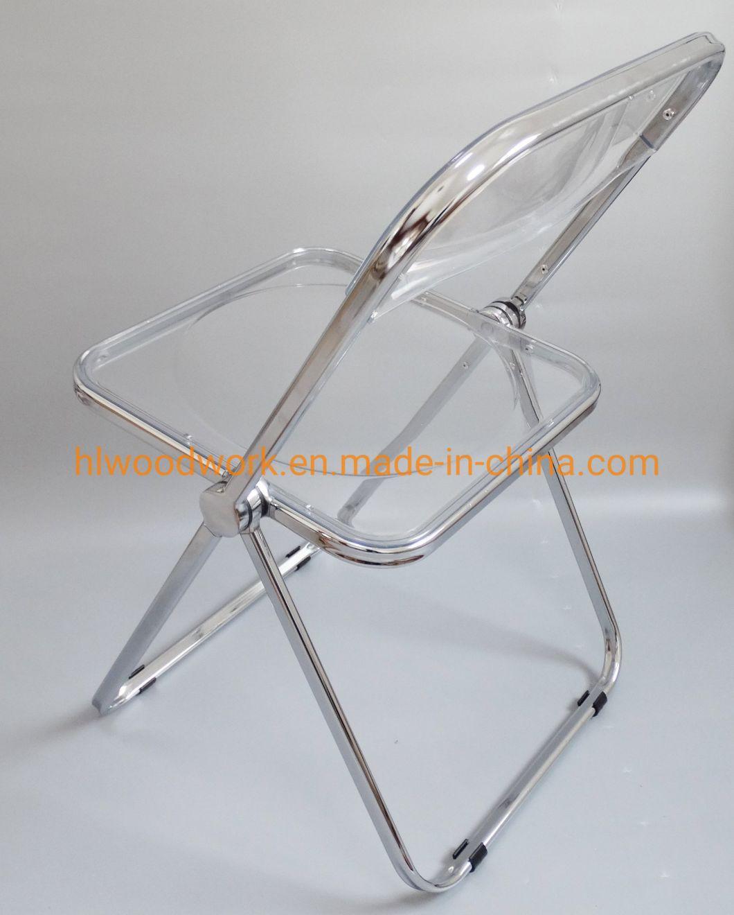 Clear Plastic Folded Chair Office/Bar/Dining/Leisure/Banquet/Wedding/Meeting Folding Plastic Chair in Chrome Frame Transparent Clear PC Plastic Dining Chair