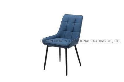 European Design Dining Room Furniture Ergonomic Blue Velvet Steel Leg Dining Chair