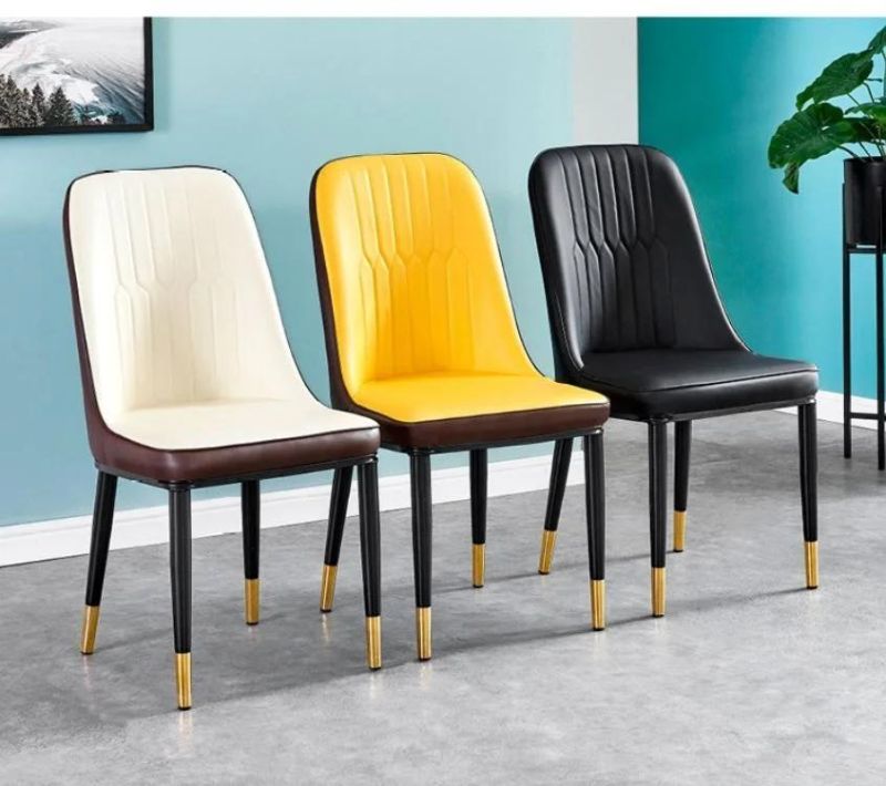 Modern PU Leather Metal Legs Restaurant Dining Chair Leisure Chairs