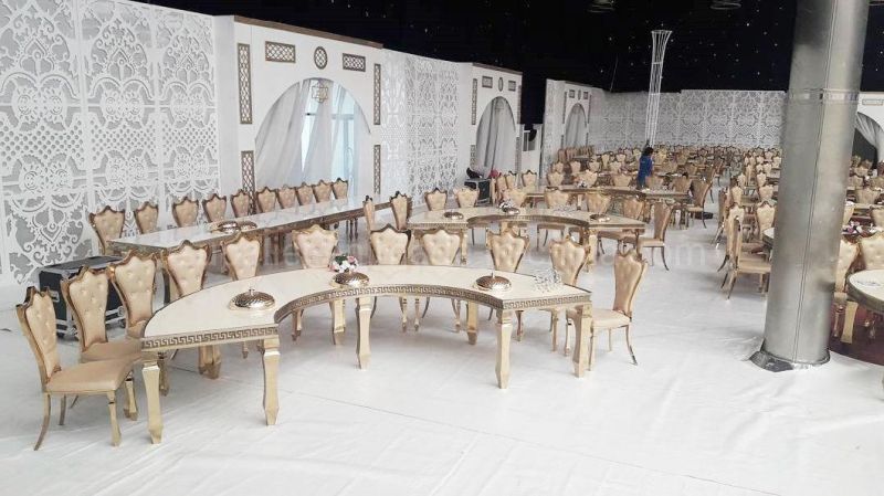 Luxury Furniture Gold Color S Shaped Wedding Banquet Dining Table