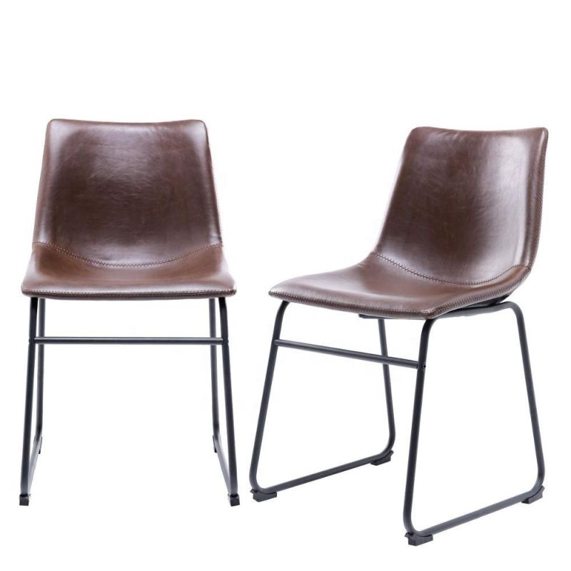 Factory Supplier Wholeslae Cheap Restaurant Chairs Dining Elegant Comfortable Modern Antique Metal Legs PU Leather Dining Chair Brown