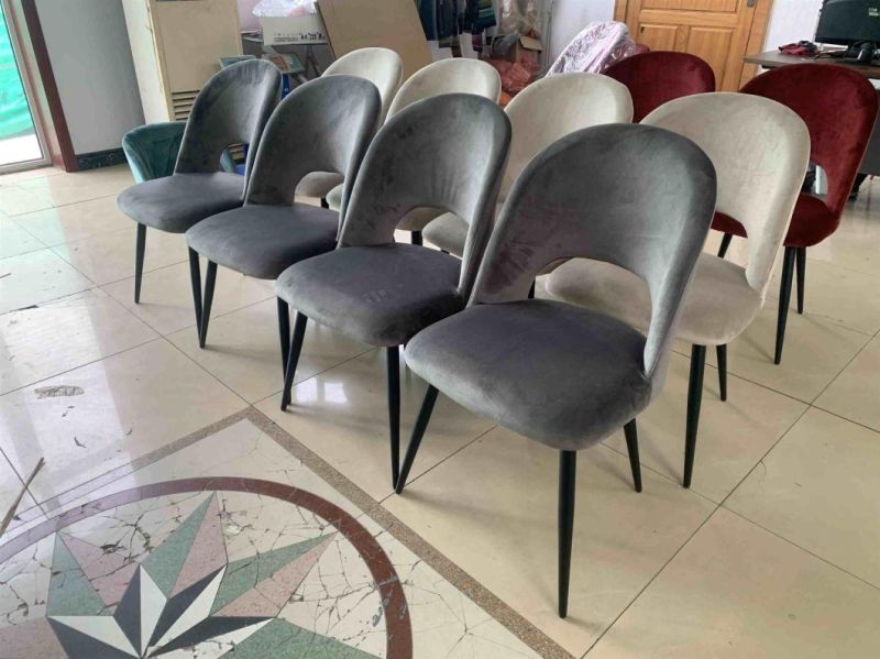 2021 China Hebei New Model Dining Furniture Velvet Fabric Dining Chair with Four Black Legs