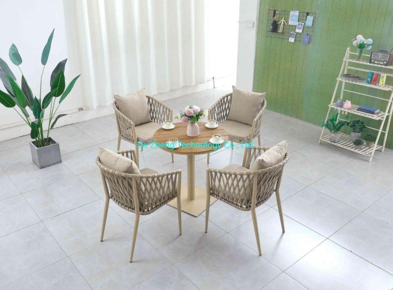 Outdoor Living Furniture Manufacture Sale Balcony Metal Garden Rattan Wicker Bamboo Table Bistro Dining Table Set for Restaurant