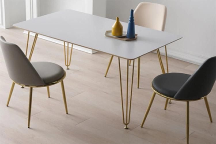 Simple Furniture Rectangular Dining Table MDF Face Steel Plated Legs Living Room Kitchen Table Dining Table Set