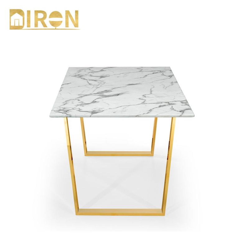 Hot Sale Modern Golden Stainless Steel Frame Home Furniture Marble Top Dining Table