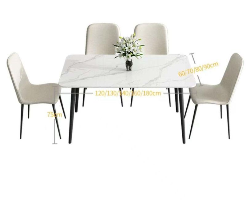 2021 New Rectangular Italian Marble Top Tavolo and Metal Leg Mesa De Marmore Dining Table Set