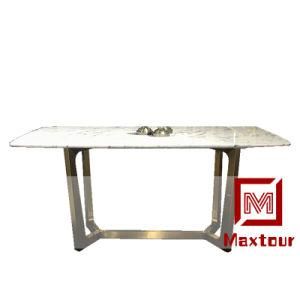 Simplicity Gold Stainless Steel White Marble Top Dining Table