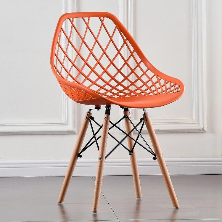 Plastic Mesh Chair Nordic Solid Wood Stool Dining Chair Creative Backrest Hollow Hotel Chair Wholesale