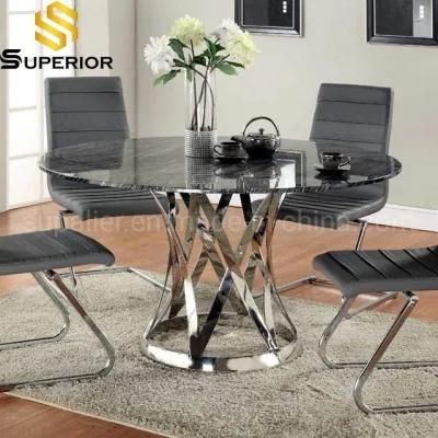 Custom Top Quality Silver 6 Seater Black Marble Dining Table