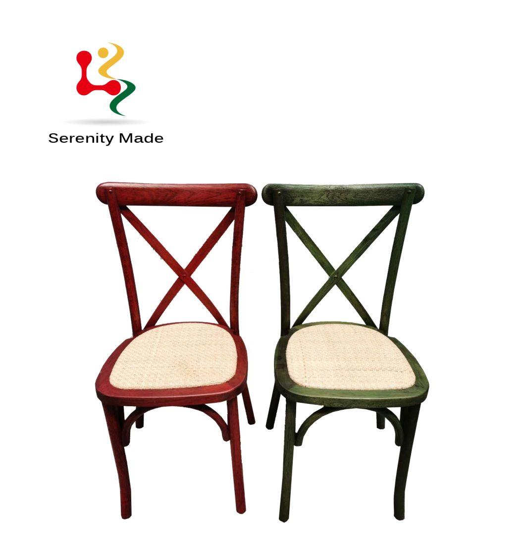 Modern Commercial Wedding Event Cross Back Stackable Dining Wood Chair with Woven Seat