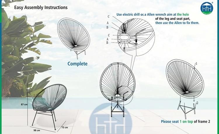 Morden Knock Down Outdoor Garden Outside Patio Furniture Comfortable Rope Rattan All Weather Steel Iron Egg Acapulco Chair