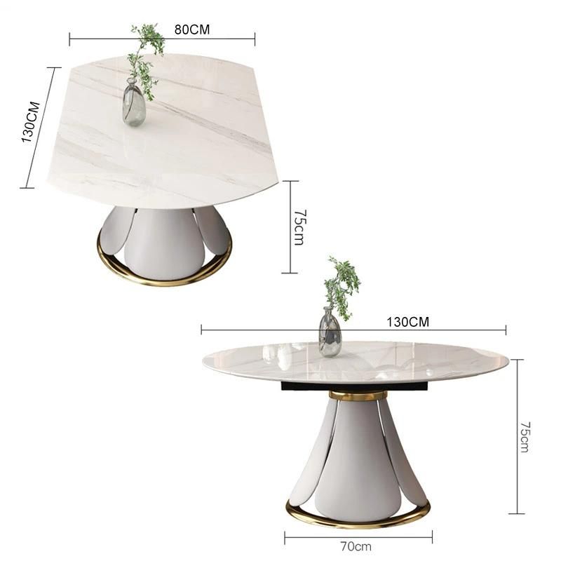 Contemporary Extended Marble Dining Table with Stainless Steel Leg