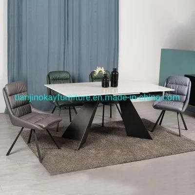 Factory Price Modern Furniture Luxury Ceramic Top Metal Legs Extendable Dinner Table