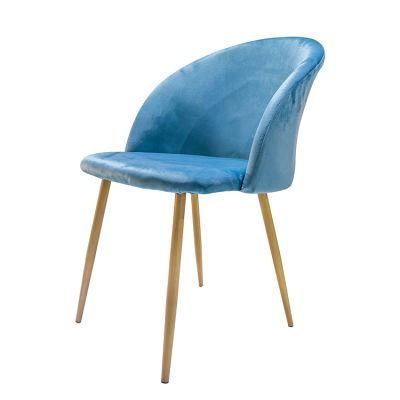 Factory Direct Home Furniture Modern Design Metal Legs Chair Blue Velvet Fabric Dining Chair