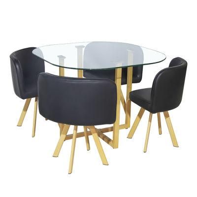 2021 Hot Selling Style Dining Room Furniture Glass Table Top PVC Chair Top 4 Chair Dining Table Sets