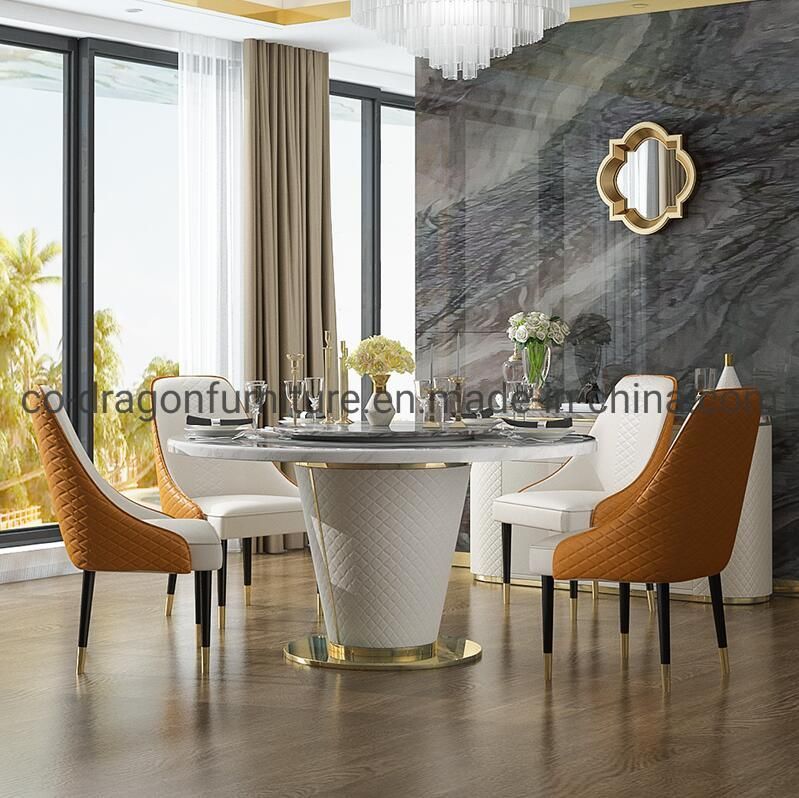 Luxury Dining Furniture Steel Leather Frame Dining Table with Top