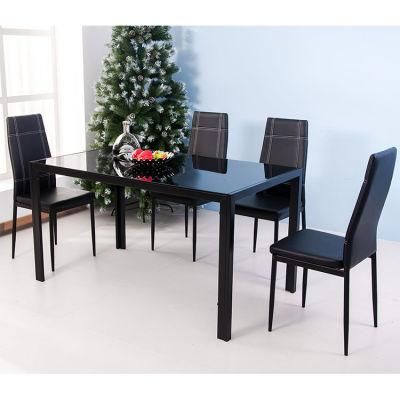 Simple Modern 4 Chairs Metal Frame Dining Table Set with Glass Top