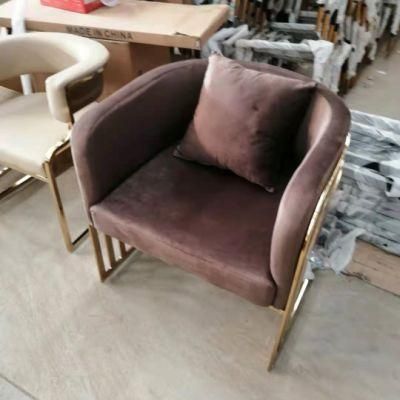 Northern Europe Style Hot Sale Low Price Light Luxury Wholesale Metal Feet Italian Flannel Single Leisure Dining Chair