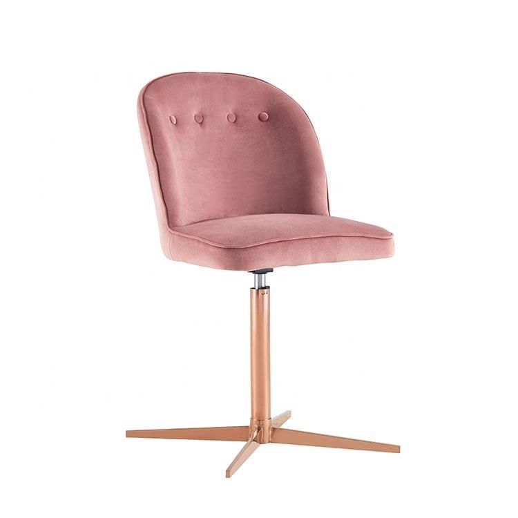 Pink Elegant Upholstered Velvet Restaurant Chair Fabric Metal Legs Modern Dining Chair