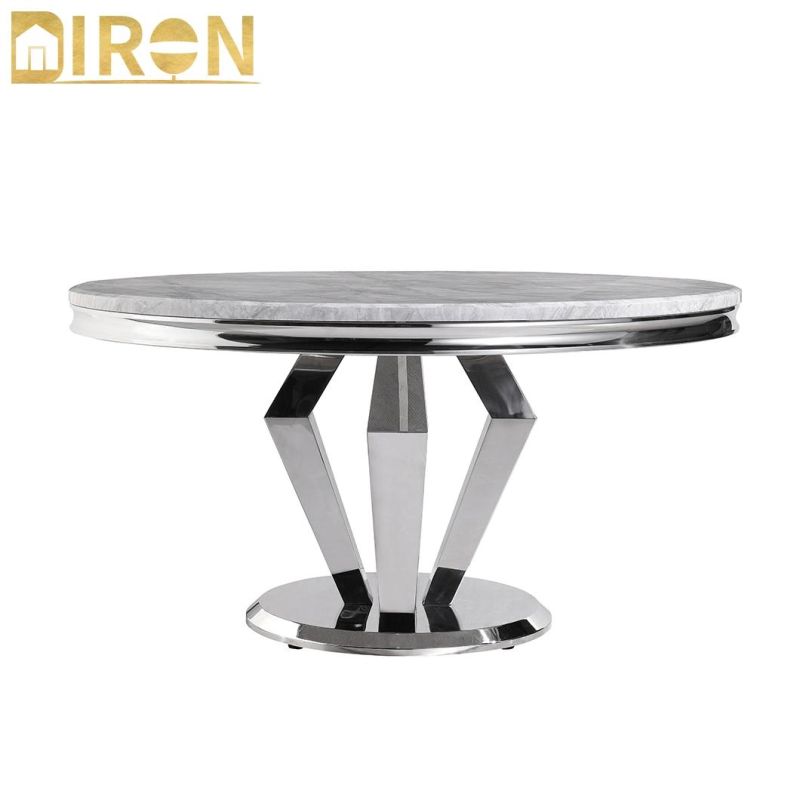 Wholesale Round Corner Stainless Steel Marble Top Dining Table