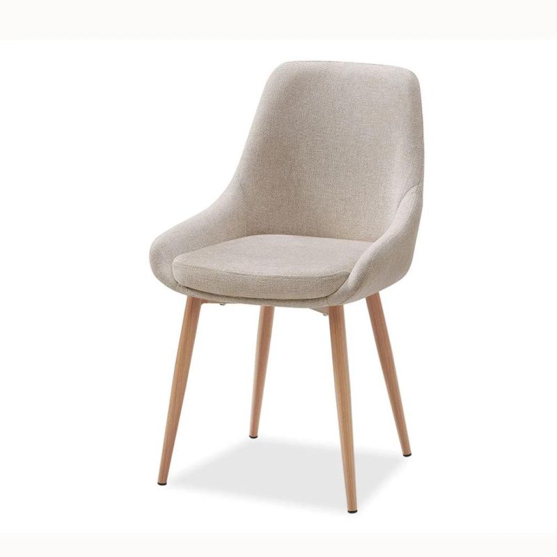 2022 Factory Hot Sale Beige Fabric Dining Chair with Metal Wood Color Legs