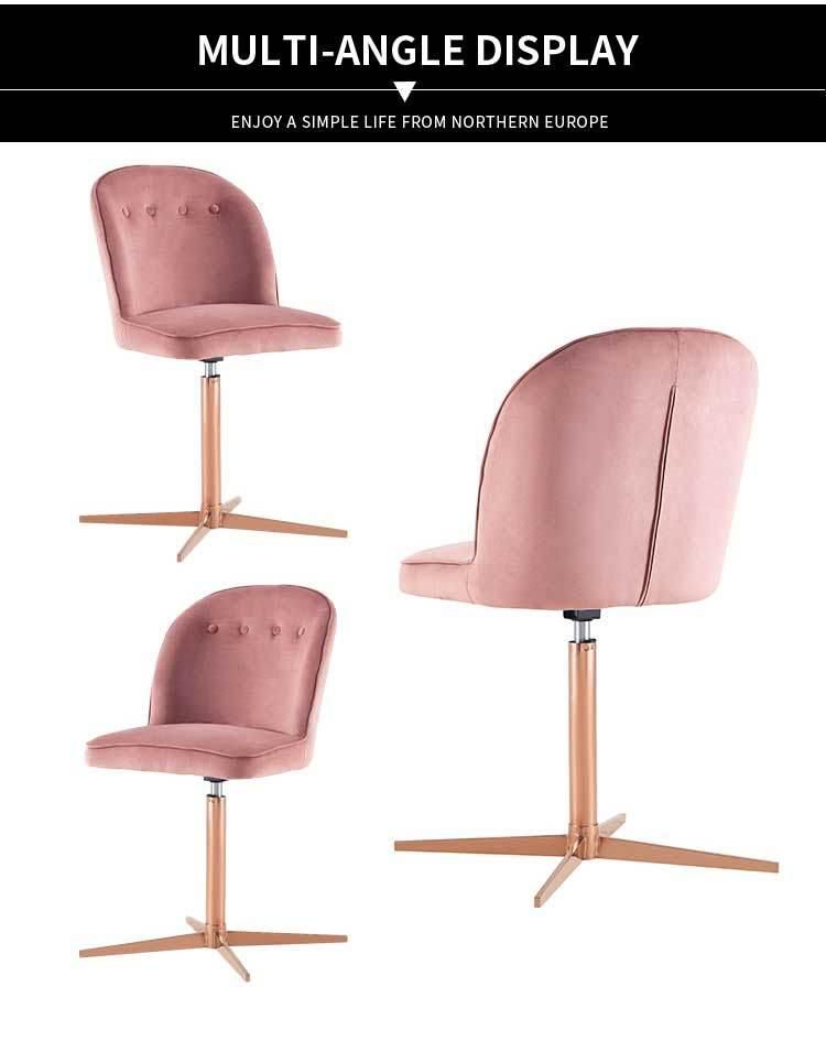 Pink Elegant Upholstered Velvet Restaurant Chair Fabric Metal Legs Modern Dining Chair