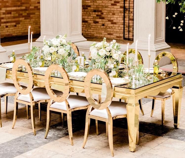 Hotel Wedding Event Gold Dining Chairs with Round Metal Back